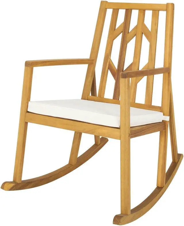 Alt view image 7 of 7 - SlickBlue Patio Acacia Wood Rocking Chair Sofa with Armrest and Cushion for Garden and Deck
