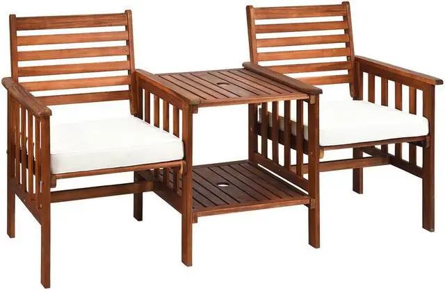 Main image of SlickBlue 3 pcs Outdoor Patio Table Chairs Set Acacia Wood Loveseat