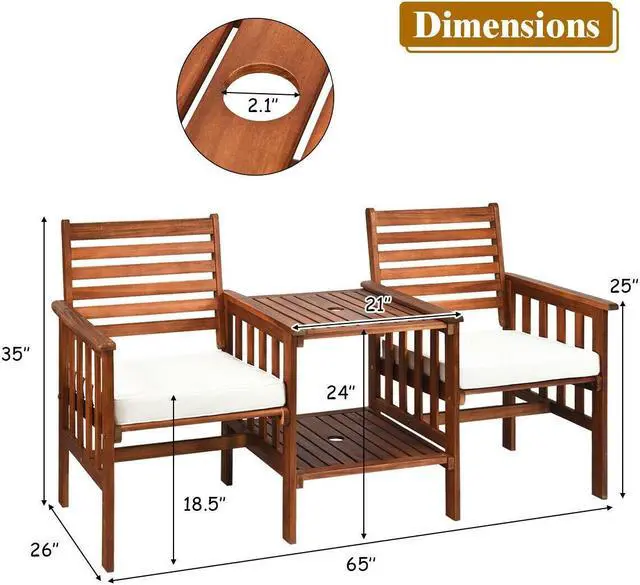 Alt view image 5 of 7 - SlickBlue 3 pcs Outdoor Patio Table Chairs Set Acacia Wood Loveseat