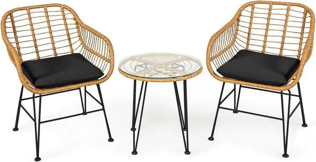 Main image of SlickBlue 3 Pieces Rattan Furniture Set with Cushioned Chair Table