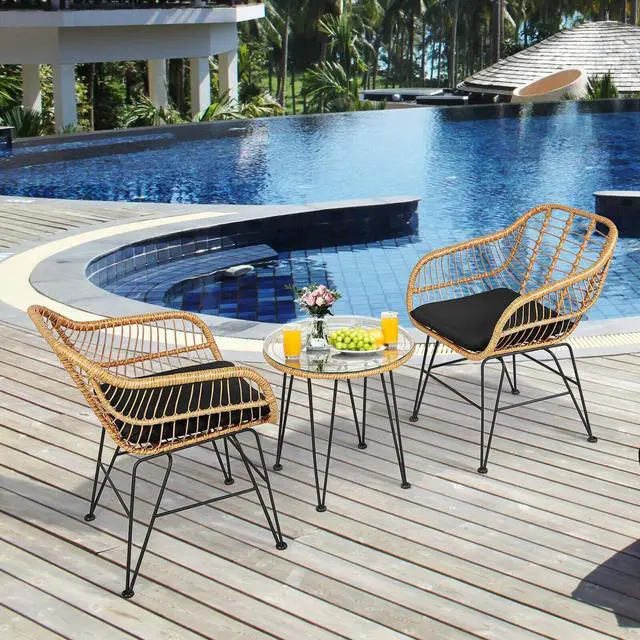 Alt view image 6 of 7 - SlickBlue 3 Pieces Rattan Furniture Set with Cushioned Chair Table