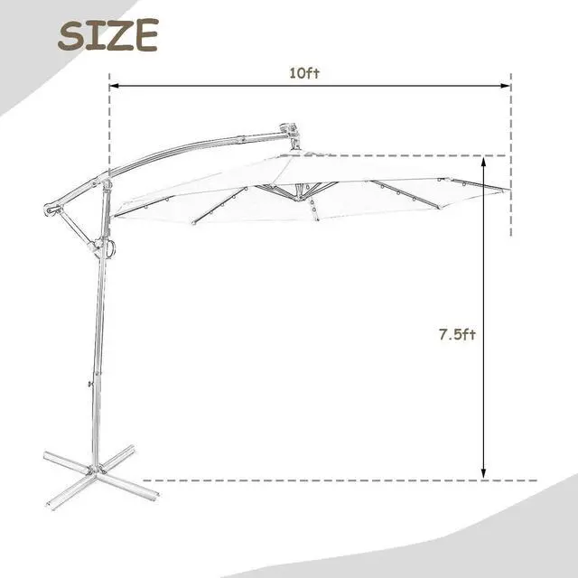 Alt view image 4 of 7 - SlickBlue 10 ft 360Â° Rotation Solar Powered LED Patio Offset Umbrella without Weight Base
