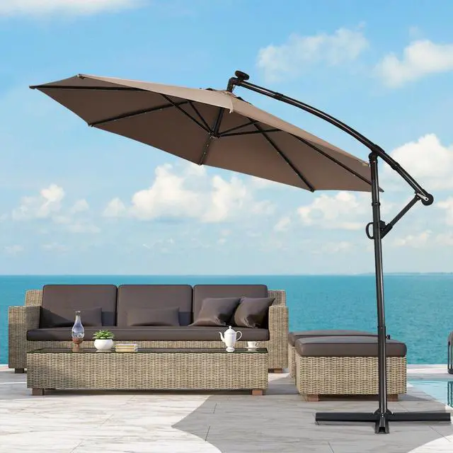 Alt view image 2 of 7 - SlickBlue 10 ft 360Â° Rotation Solar Powered LED Patio Offset Umbrella without Weight Base