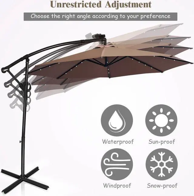 Alt view image 5 of 7 - SlickBlue 10 ft 360Â° Rotation Solar Powered LED Patio Offset Umbrella without Weight Base