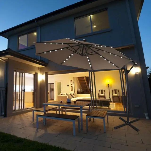 Alt view image 6 of 7 - SlickBlue 10 ft 360Â° Rotation Solar Powered LED Patio Offset Umbrella without Weight Base