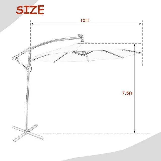 Alt view image 4 of 7 - SlickBlue 10 ft 360Â° Rotation Solar Powered LED Patio Offset Umbrella without Weight Base