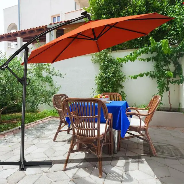 Alt view image 7 of 7 - SlickBlue 10 ft 360Â° Rotation Solar Powered LED Patio Offset Umbrella without Weight Base
