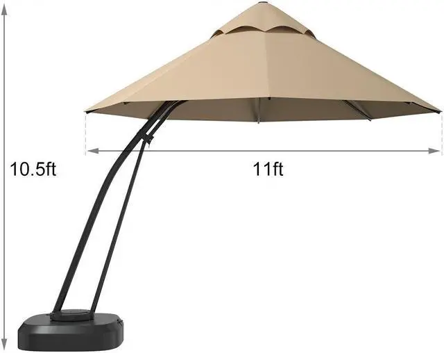 Alt view image 2 of 7 - SlickBlue 11 Feet Outdoor Cantilever Hanging Umbrella with Base and Wheels