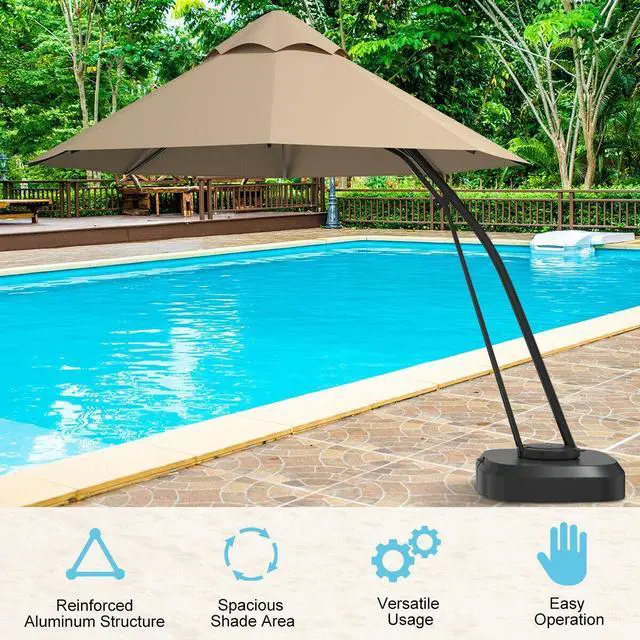 Alt view image 3 of 7 - SlickBlue 11 Feet Outdoor Cantilever Hanging Umbrella with Base and Wheels