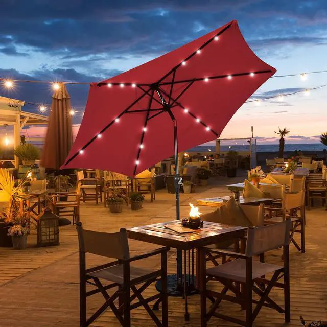Alt view image 4 of 7 - SlickBlue 9 Feet Solar LED Lighted Patio Market Umbrella Tilt Adjustment Crank Lift