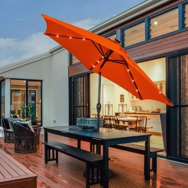 Alt view image 3 of 7 - SlickBlue 9 Feet Solar LED Lighted Patio Market Umbrella Tilt Adjustment Crank Lift