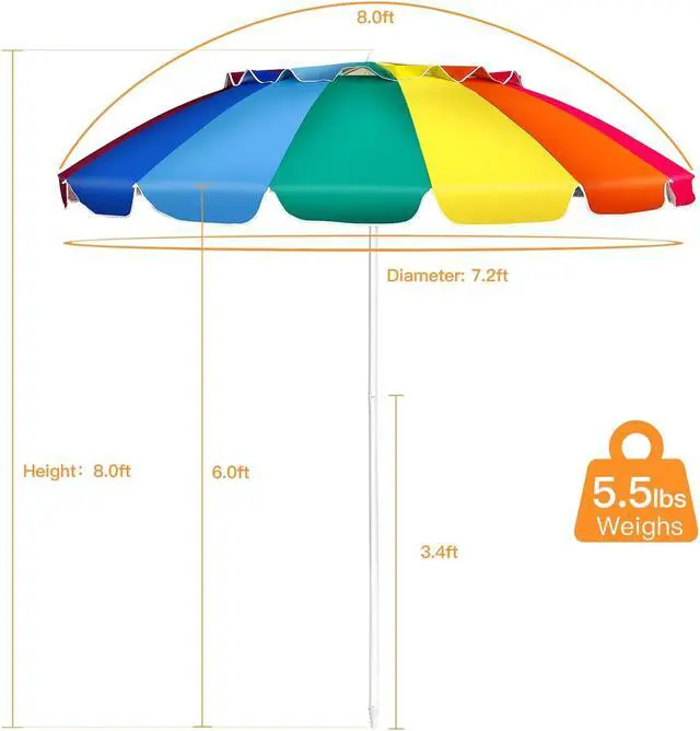 Alt view image 5 of 7 - SlickBlue 8FT Portable Beach Umbrella with Sand Anchor and Tilt Mechanism for Garden and Patio-Multicolor