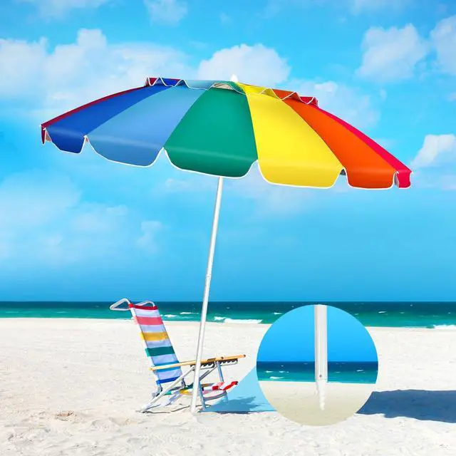 Alt view image 7 of 7 - SlickBlue 8FT Portable Beach Umbrella with Sand Anchor and Tilt Mechanism for Garden and Patio-Multicolor