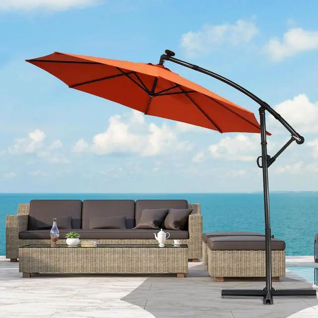 Alt view image 2 of 7 - SlickBlue 10 ft 360Â° Rotation Solar Powered LED Patio Offset Umbrella without Weight Base