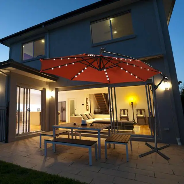 Alt view image 6 of 7 - SlickBlue 10 ft 360Â° Rotation Solar Powered LED Patio Offset Umbrella without Weight Base