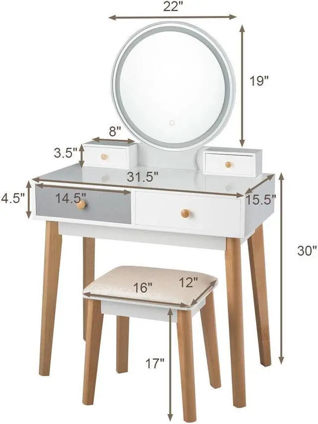 Alt view image 2 of 7 - SlickBlue Makeup Dressing Table with 4 Drawers and Lighted Mirror