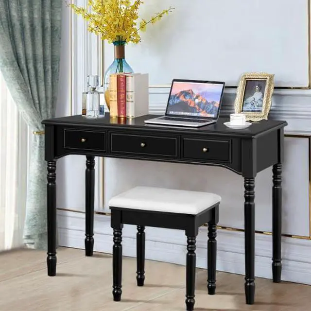 Alt view image 2 of 3 - SlickBlue Makeup Dressing Table with Tri-Folding Mirror and Cushioned Stool for Women
