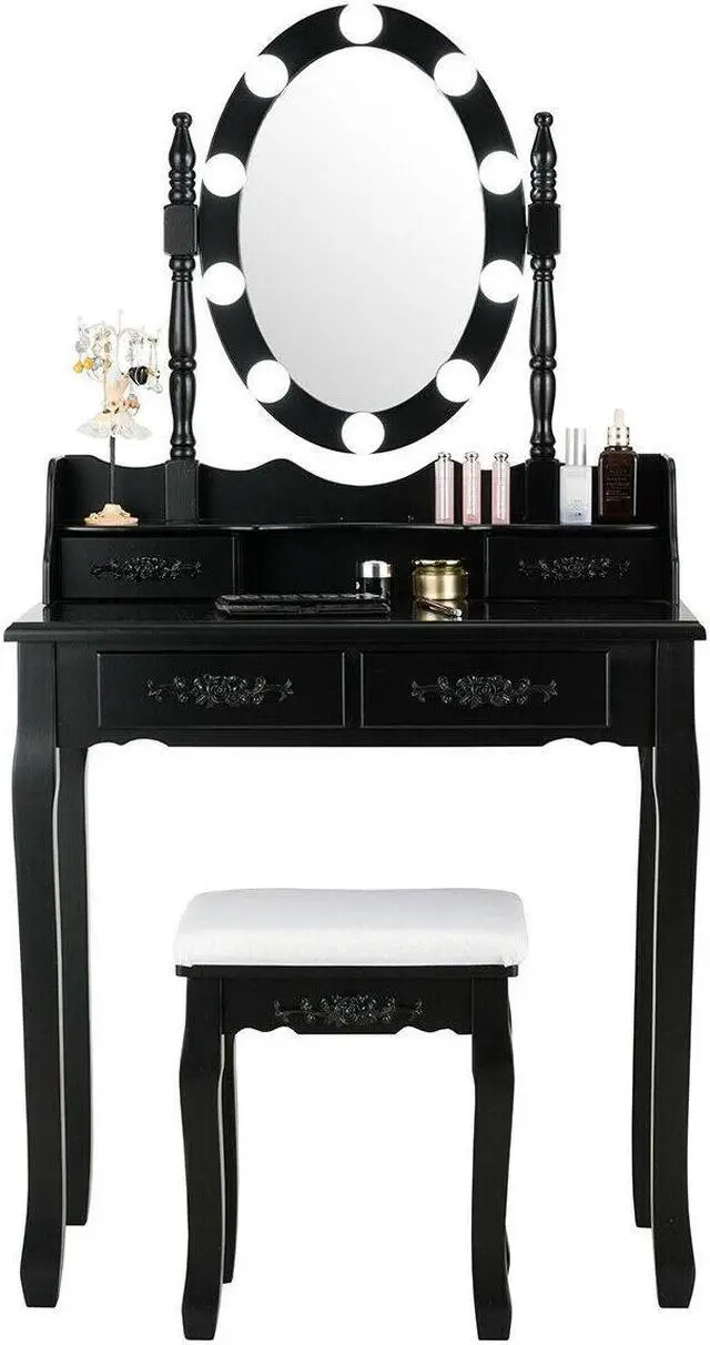 Alt view image 6 of 7 - SlickBlue Makeup Dressing Table with Touch Switch Lighted Mirror and Cushioned Stool