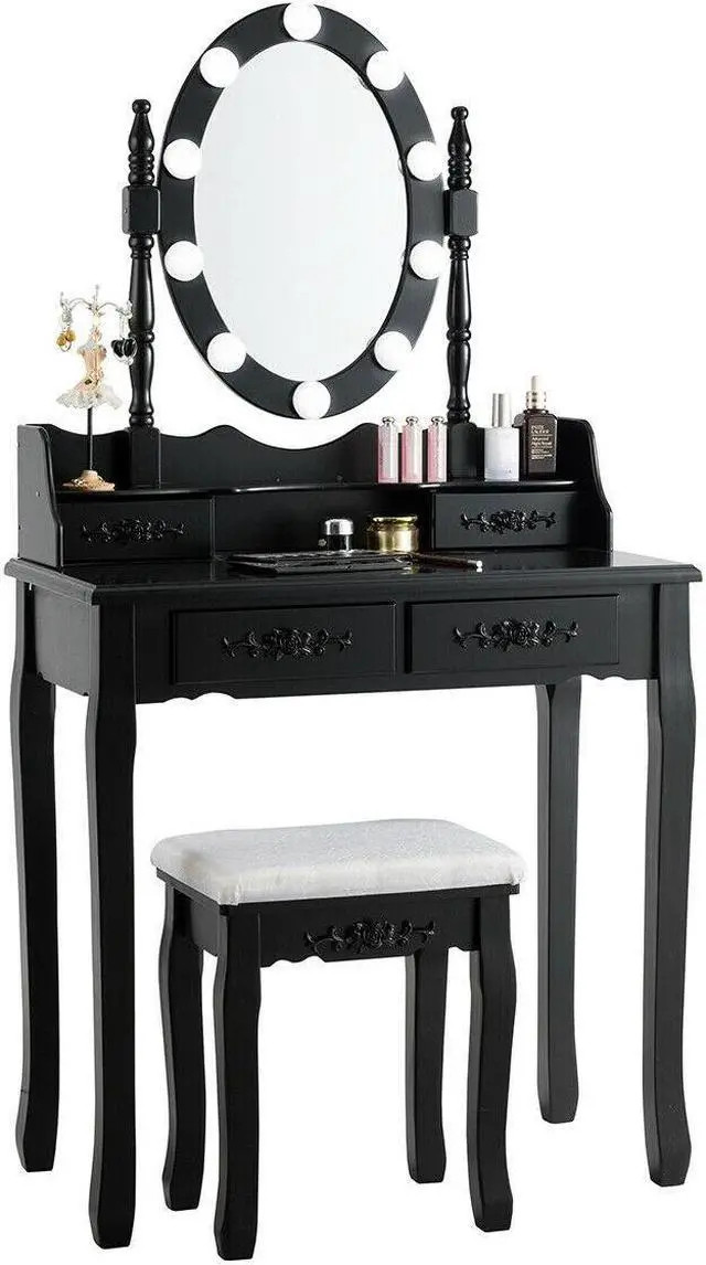 Alt view image 5 of 7 - SlickBlue Makeup Dressing Table with Touch Switch Lighted Mirror and Cushioned Stool