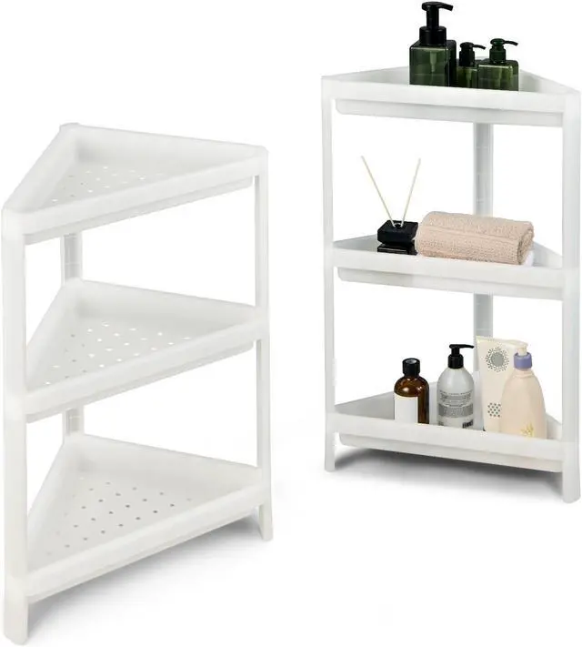 Alt view image 2 of 7 - SlickBlue 2 Pack 3-Tier Detachable Floor Corner Shower Shelf with Drainage Holes-White