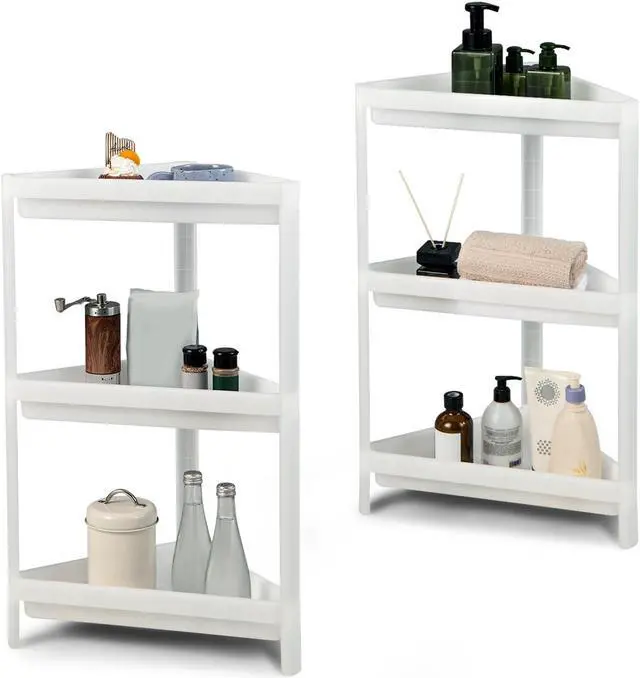 Main image of SlickBlue 2 Pack 3-Tier Detachable Floor Corner Shower Shelf with Drainage Holes-White