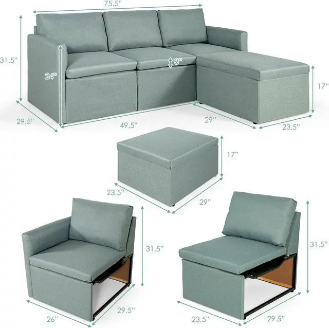 Alt view image 5 of 7 - SlickBlue Convertible L-Shaped Sectional Sofa Couch with Reversible Chaise