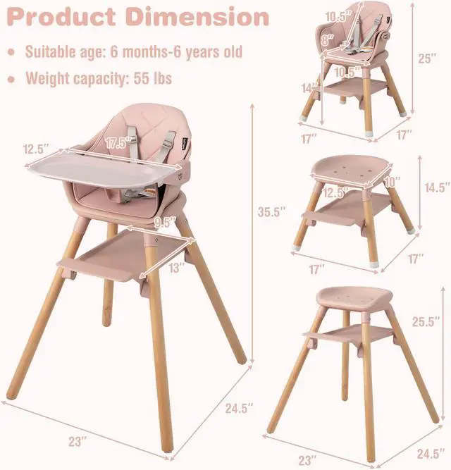 Alt view image 5 of 7 - SlickBlue 6-in-1 Baby High Chair with Removable Dishwasher and Safe Tray