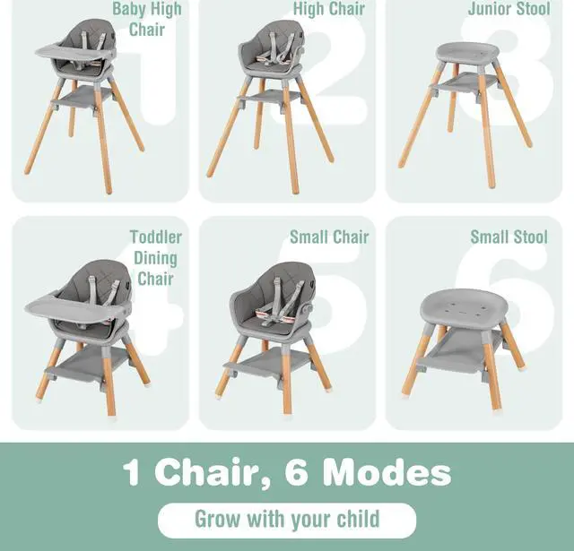 Alt view image 6 of 7 - SlickBlue 6-in-1 Baby High Chair with Removable Dishwasher and Safe Tray