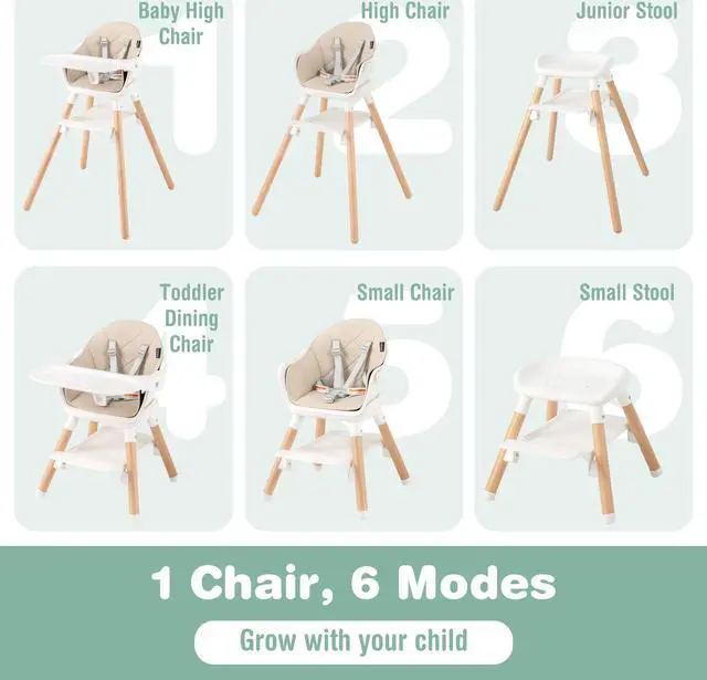 Alt view image 6 of 7 - SlickBlue 6-in-1 Baby High Chair with Removable Dishwasher and Safe Tray