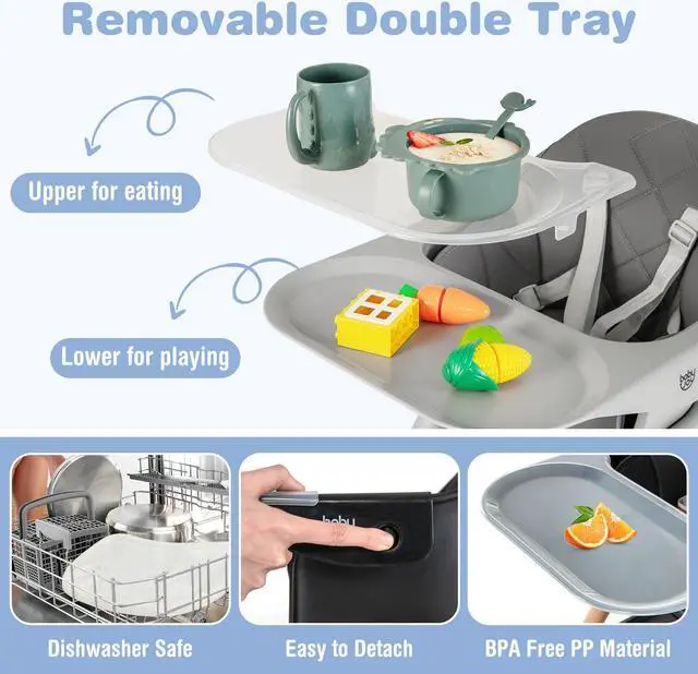 Alt view image 7 of 7 - SlickBlue 6-in-1 Baby High Chair with Removable Dishwasher and Safe Tray