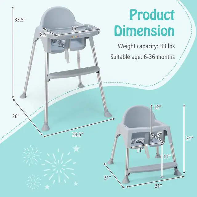 Alt view image 4 of 7 - SlickBlue 4-in-1 Convertible Baby High Chair with Removable Double Tray