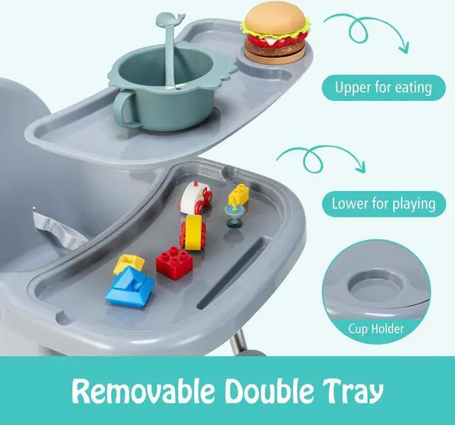 Alt view image 7 of 7 - SlickBlue 4-in-1 Convertible Baby High Chair with Removable Double Tray