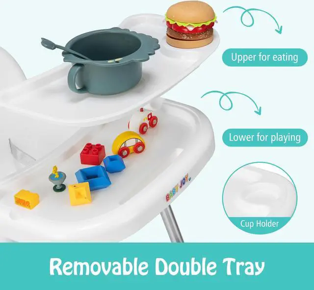 Alt view image 7 of 7 - SlickBlue 4-in-1 Convertible Baby High Chair with Removable Double Tray