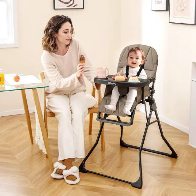 Alt view image 2 of 7 - SlickBlue Easy Clean Compact Highchair with Removable Adjustable Tray and PU Seat Cushion