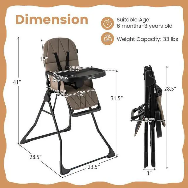 Alt view image 4 of 7 - SlickBlue Easy Clean Compact Highchair with Removable Adjustable Tray and PU Seat Cushion
