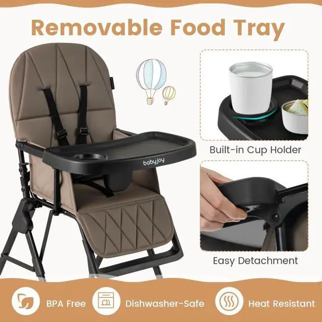 Alt view image 5 of 7 - SlickBlue Easy Clean Compact Highchair with Removable Adjustable Tray and PU Seat Cushion