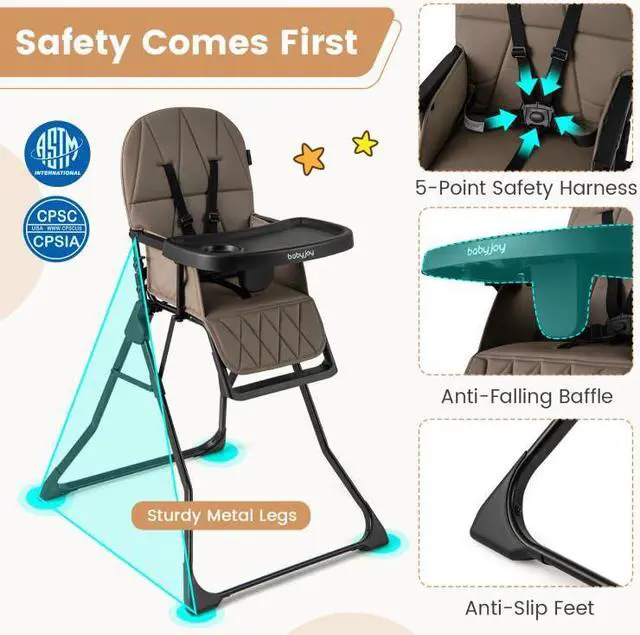 Alt view image 6 of 7 - SlickBlue Easy Clean Compact Highchair with Removable Adjustable Tray and PU Seat Cushion