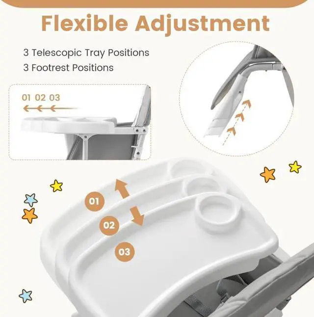 Alt view image 5 of 7 - SlickBlue Easy Clean Compact Highchair with Removable Adjustable Tray and PU Seat Cushion