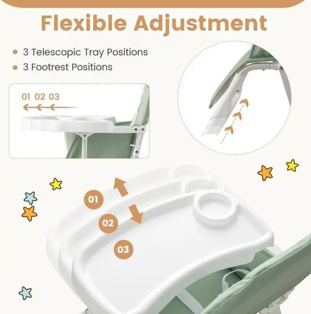 Alt view image 5 of 7 - SlickBlue Easy Clean Compact Highchair with Removable Adjustable Tray and PU Seat Cushion