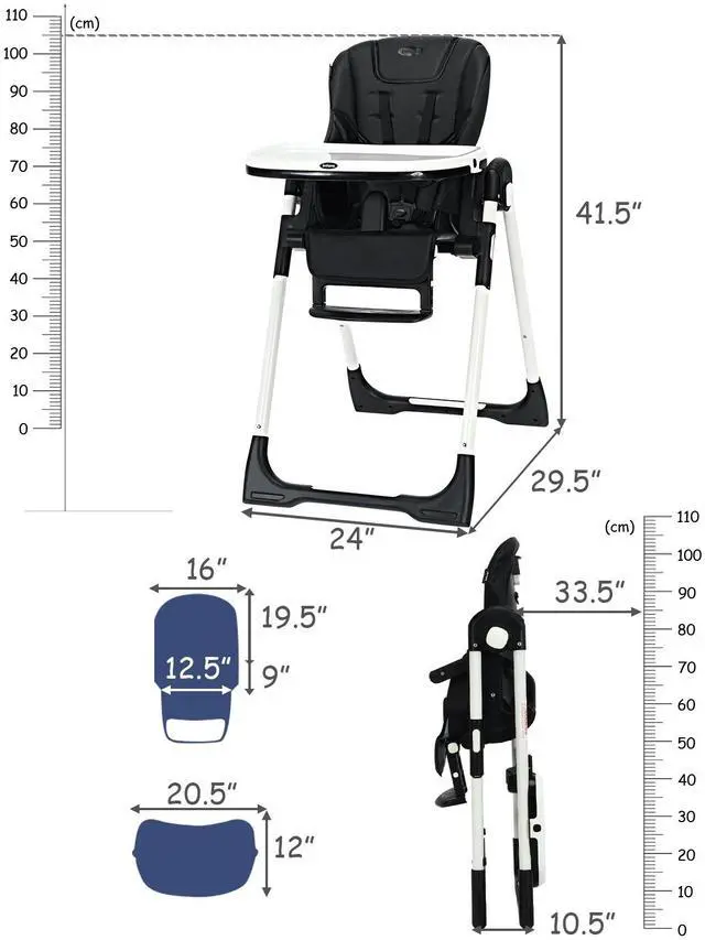 Alt view image 4 of 7 - SlickBlue Foldable High chair with Multiple Adjustable Backrest-Black