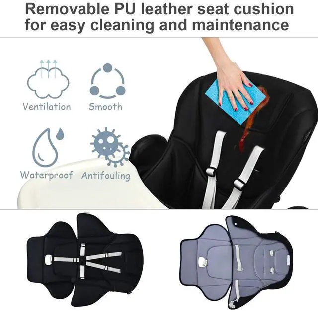 Alt view image 7 of 7 - SlickBlue Foldable High chair with Multiple Adjustable Backrest-Black