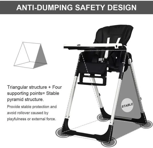 Alt view image 6 of 7 - SlickBlue Foldable High chair with Multiple Adjustable Backrest-Black