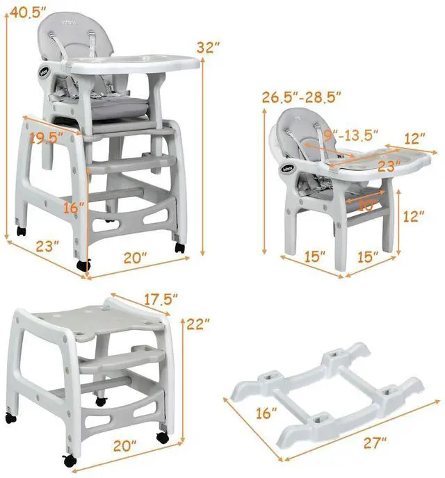 Alt view image 3 of 7 - SlickBlue 3-in-1 Baby High Chair with Lockable Universal Wheels