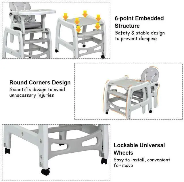 Alt view image 7 of 7 - SlickBlue 3-in-1 Baby High Chair with Lockable Universal Wheels