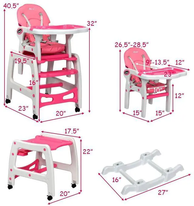 Alt view image 3 of 7 - SlickBlue 3-in-1 Baby High Chair with Lockable Universal Wheels