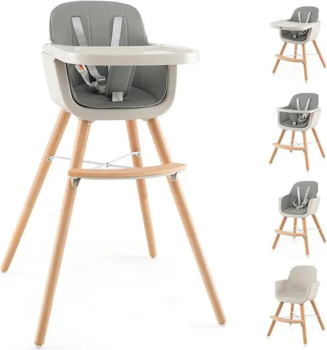 Alt view image 4 of 7 - SlickBlue 3-in-1 Convertible Wooden High Chair with Cushion