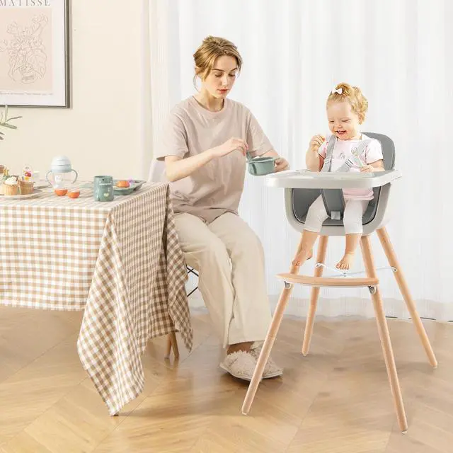 Alt view image 2 of 7 - SlickBlue 3-in-1 Convertible Wooden High Chair with Cushion