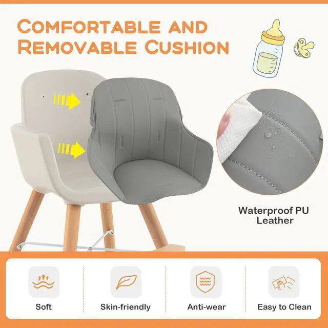 Alt view image 6 of 7 - SlickBlue 3-in-1 Convertible Wooden High Chair with Cushion