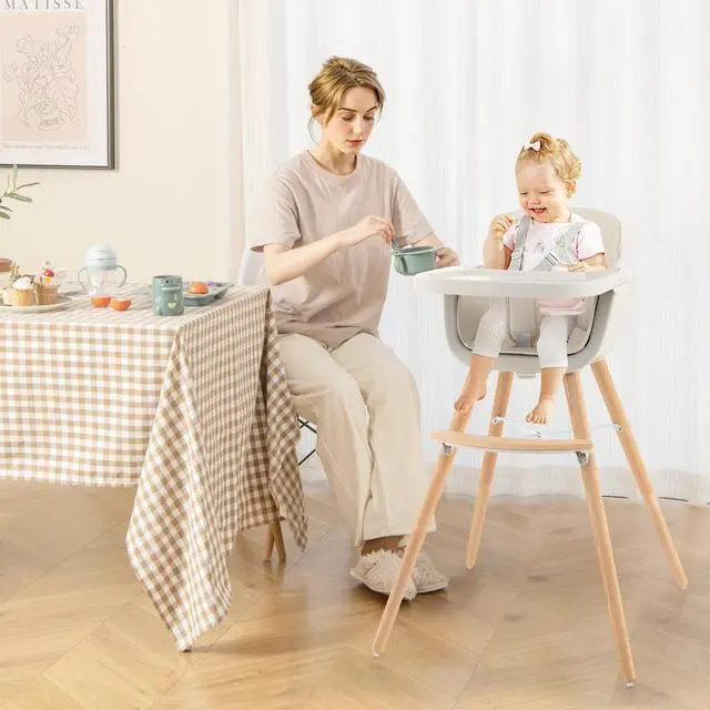 Alt view image 2 of 7 - SlickBlue 3-in-1 Convertible Wooden High Chair with Cushion