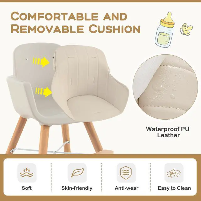 Alt view image 7 of 7 - SlickBlue 3-in-1 Convertible Wooden High Chair with Cushion